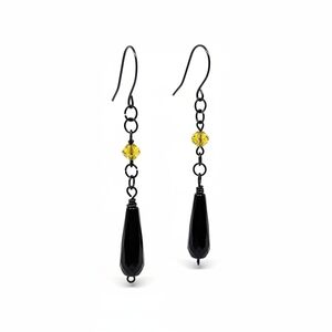 Lemon Noir Black Onyx Drop Earrings 3.5 Inch Length